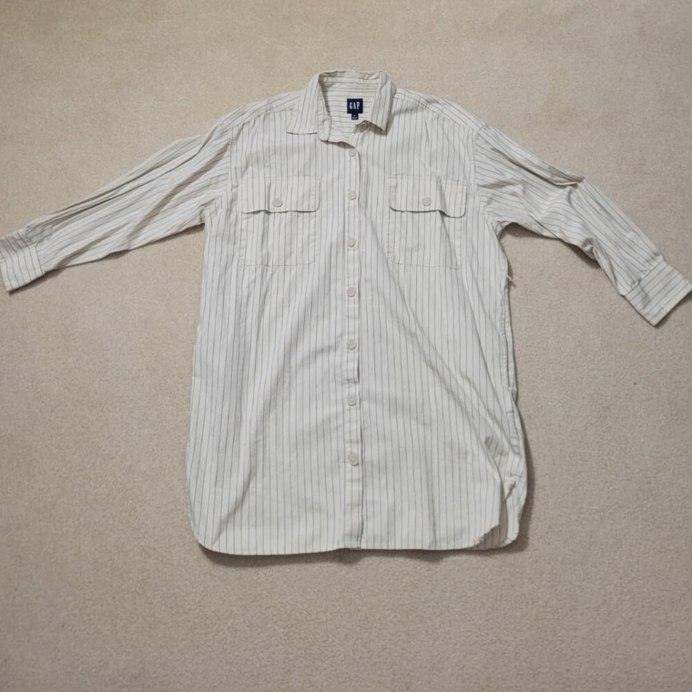Gap Women's 100% Cotton Button Down Cream Striped Shirt Dress, Size Small